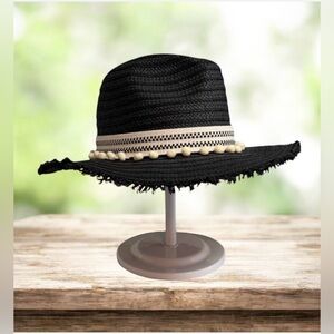 SHIRALEAH Vegan Black Straw Baracoa Beach Hat NWT